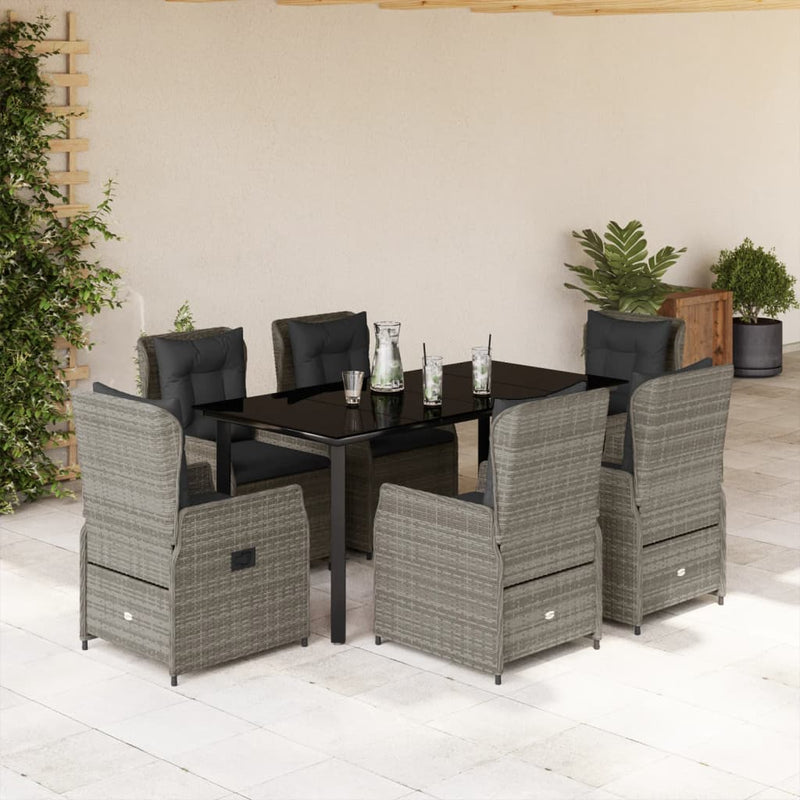 vidaXL 7 Piece Garden Dining Set with Cushions Grey Poly Rattan