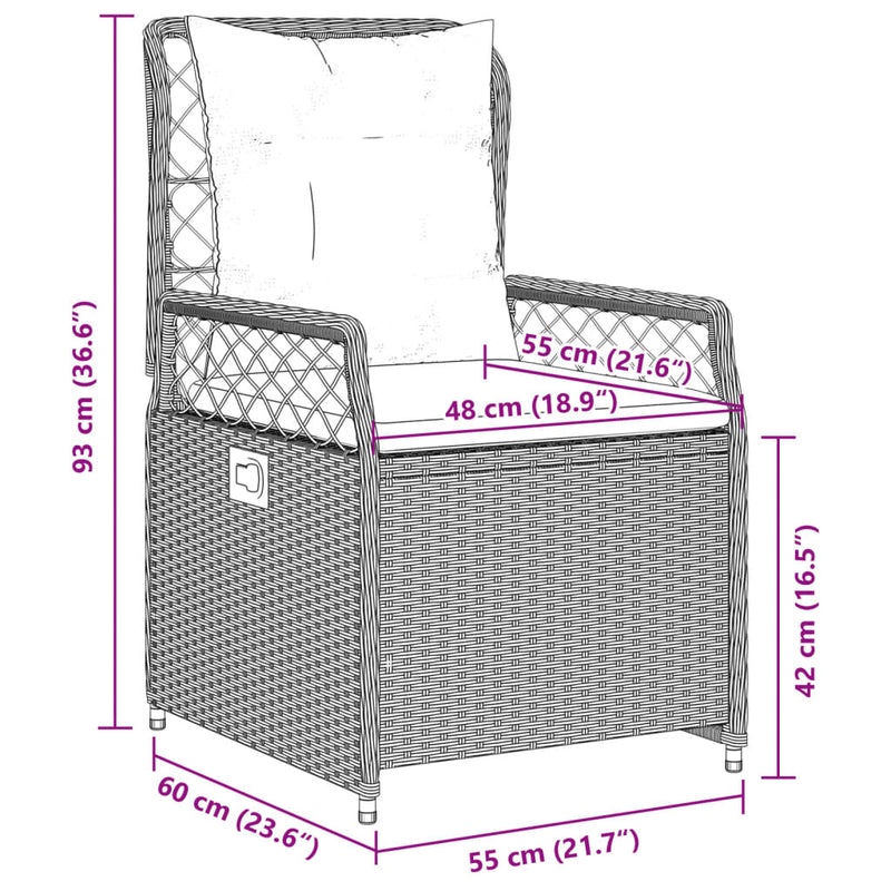 vidaXL 3 Piece Garden Dining Set with Cushions Grey Poly Rattan