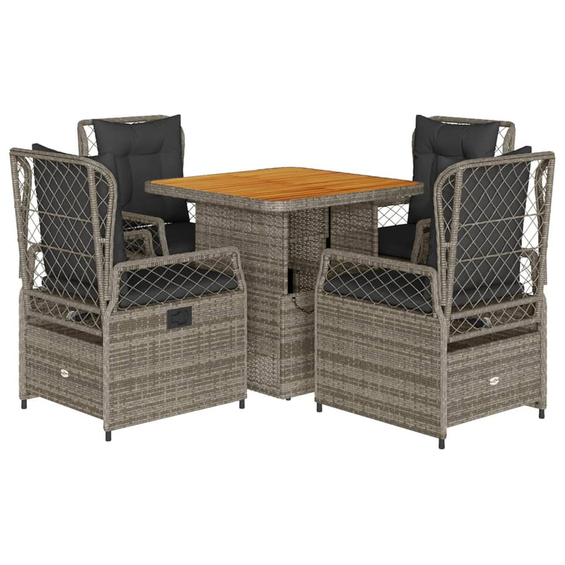 vidaXL 5 Piece Garden Dining Set with Cushions Grey Poly Rattan