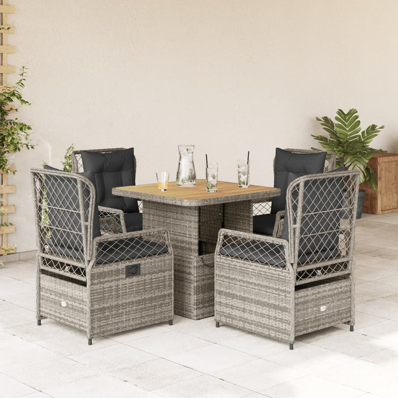 vidaXL 5 Piece Garden Dining Set with Cushions Grey Poly Rattan