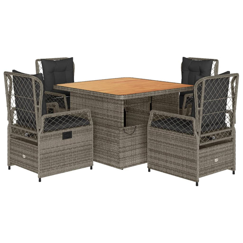 vidaXL 5 Piece Garden Dining Set with Cushions Grey Poly Rattan