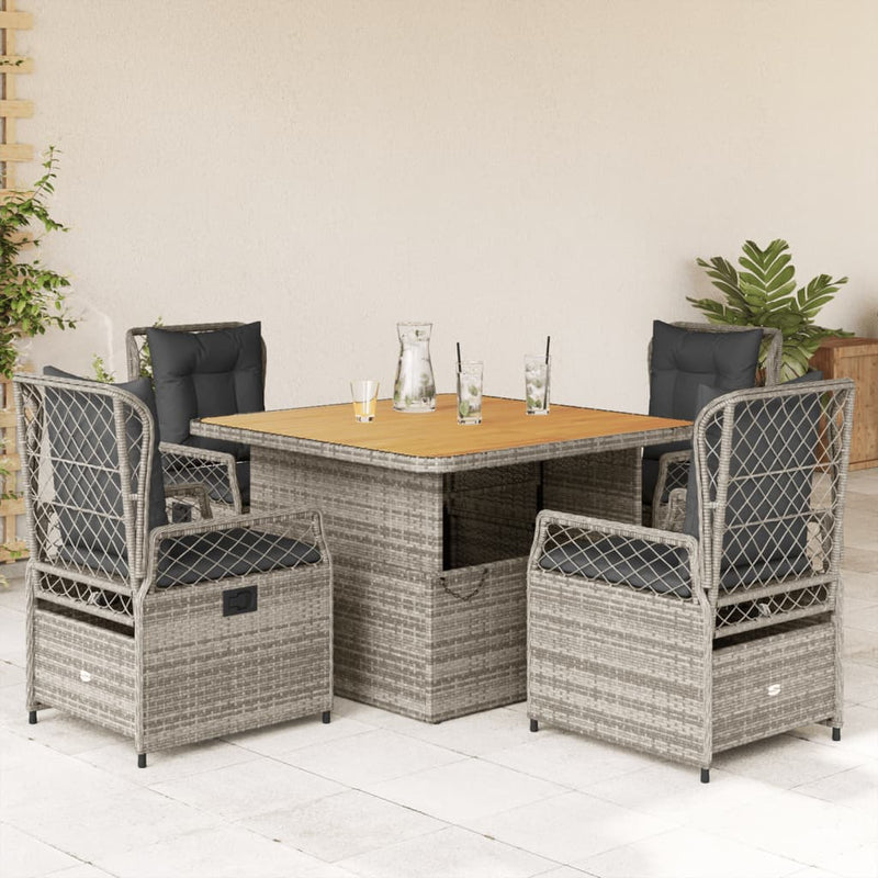 vidaXL 5 Piece Garden Dining Set with Cushions Grey Poly Rattan