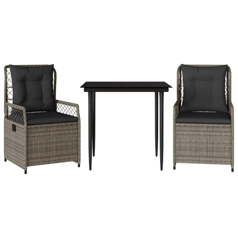 vidaXL 3 Piece Garden Dining Set with Cushions Grey Poly Rattan