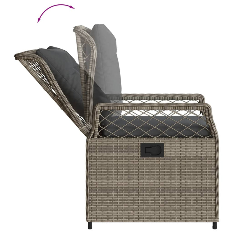 vidaXL 3 Piece Garden Dining Set with Cushions Grey Poly Rattan