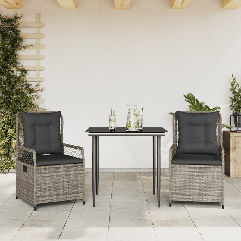 vidaXL 3 Piece Garden Dining Set with Cushions Grey Poly Rattan