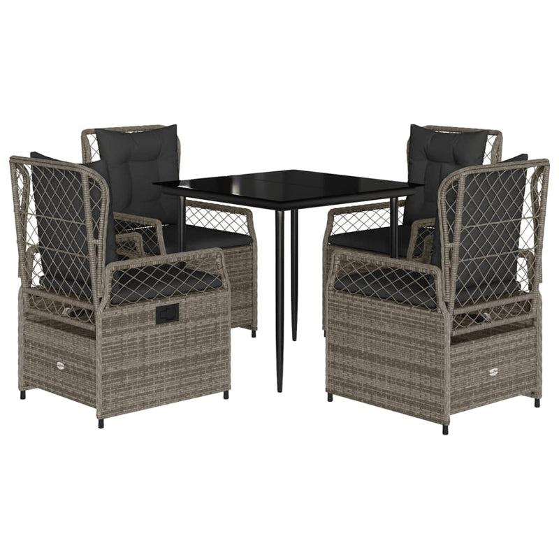 vidaXL 5 Piece Garden Dining Set with Cushions Grey Poly Rattan