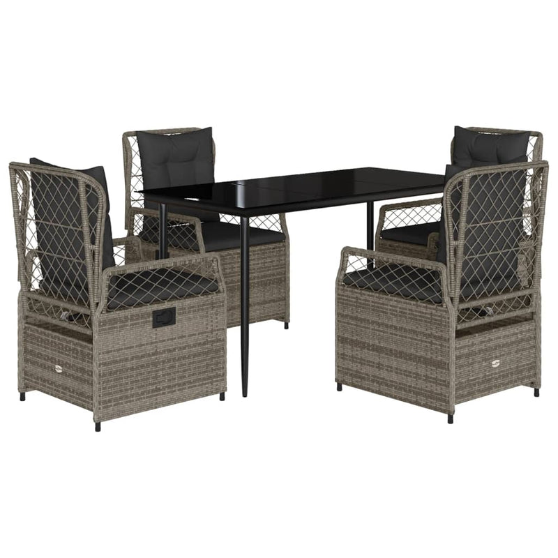 vidaXL 5 Piece Garden Dining Set with Cushions Grey Poly Rattan