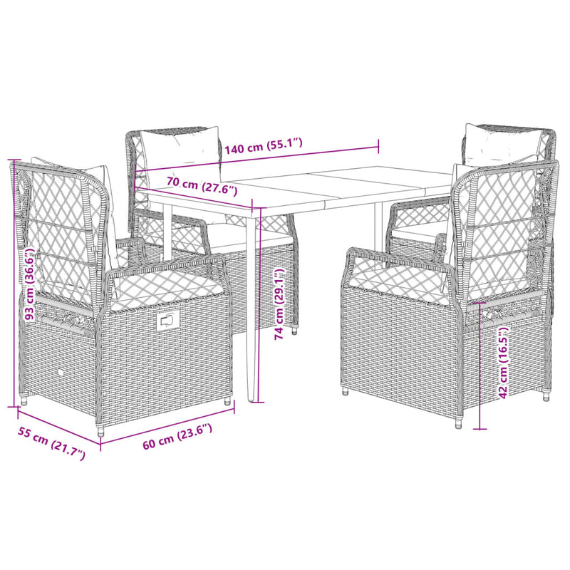vidaXL 5 Piece Garden Dining Set with Cushions Grey Poly Rattan