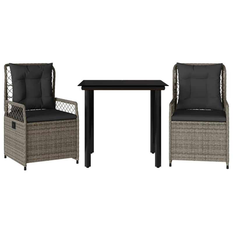 vidaXL 3 Piece Garden Dining Set with Cushions Grey Poly Rattan