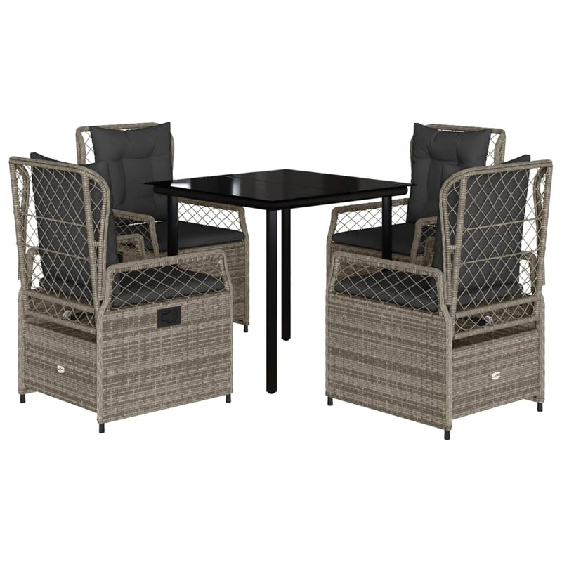 vidaXL 5 Piece Garden Dining Set with Cushions Grey Poly Rattan