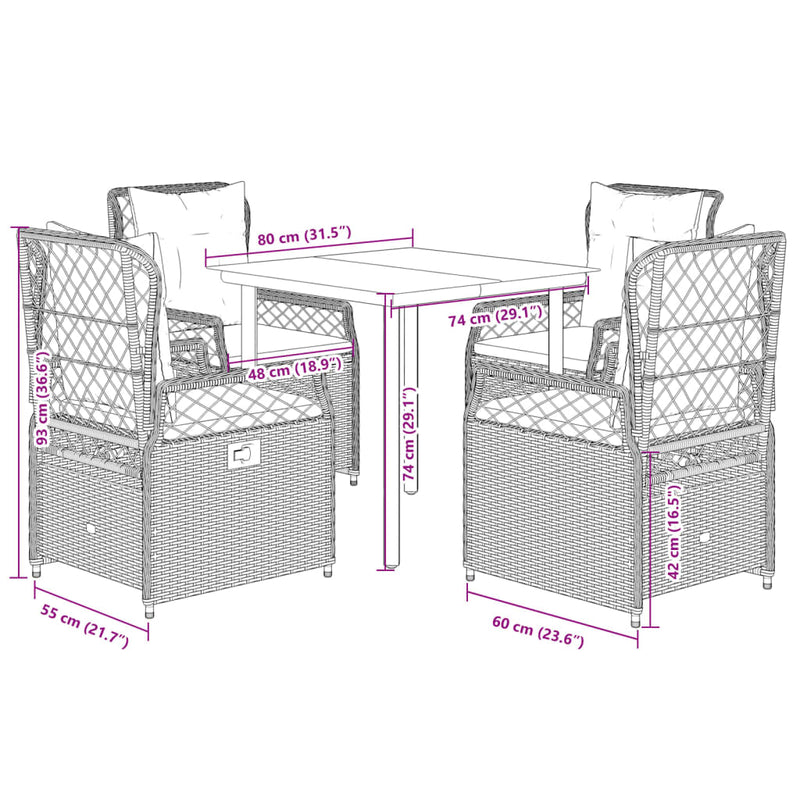 vidaXL 5 Piece Garden Dining Set with Cushions Grey Poly Rattan