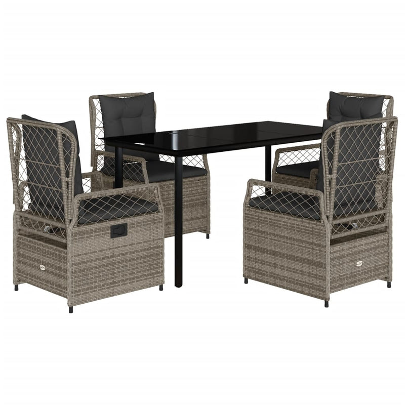 vidaXL 5 Piece Garden Dining Set with Cushions Grey Poly Rattan