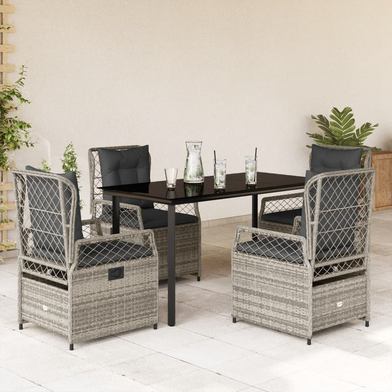 vidaXL 5 Piece Garden Dining Set with Cushions Grey Poly Rattan