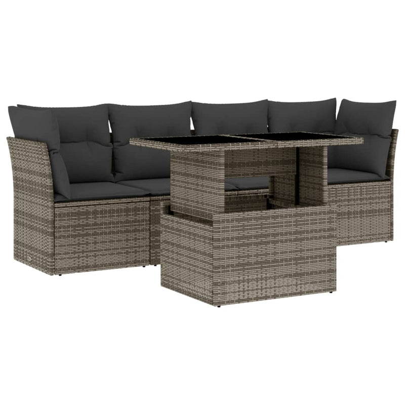 vidaXL 5 Piece Garden Sofa Set with Cushions Grey Poly Rattan