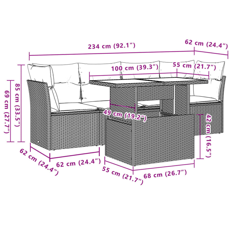 vidaXL 5 Piece Garden Sofa Set with Cushions Grey Poly Rattan