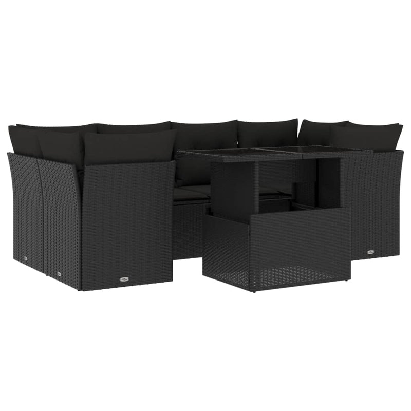 vidaXL 7 Piece Garden Sofa Set with Cushions Black Poly Rattan