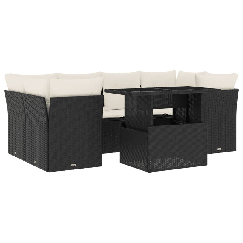 vidaXL 7 Piece Garden Sofa Set with Cushions Black Poly Rattan