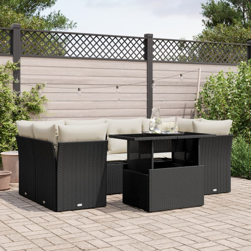 vidaXL 7 Piece Garden Sofa Set with Cushions Black Poly Rattan