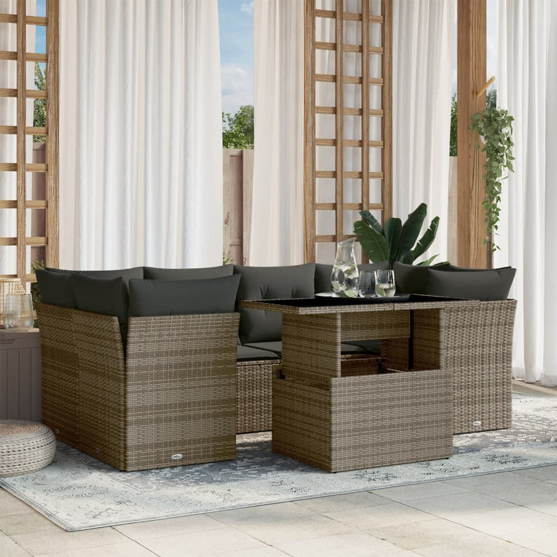 vidaXL 7 Piece Garden Sofa Set with Cushions Grey Poly Rattan