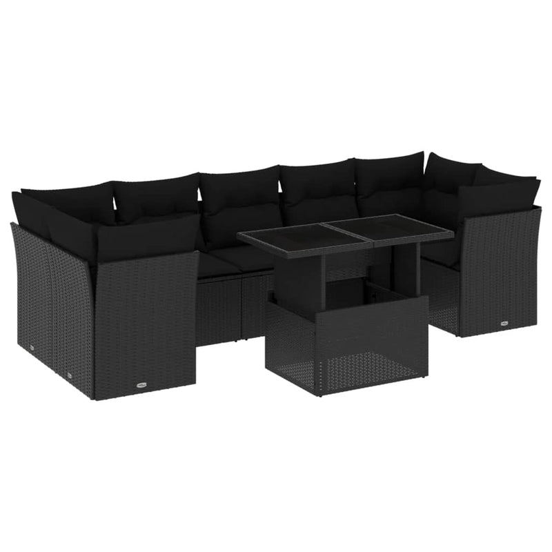 vidaXL 8 Piece Garden Sofa Set with Cushions Black Poly Rattan