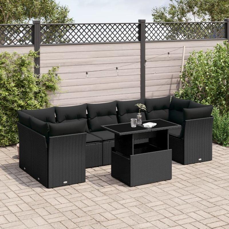 vidaXL 8 Piece Garden Sofa Set with Cushions Black Poly Rattan