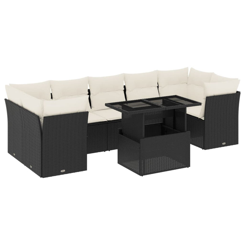 vidaXL 8 Piece Garden Sofa Set with Cushions Black Poly Rattan