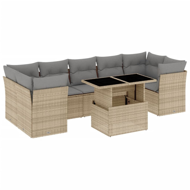 vidaXL 8 Piece Garden Sofa Set with Cushions Beige Poly Rattan