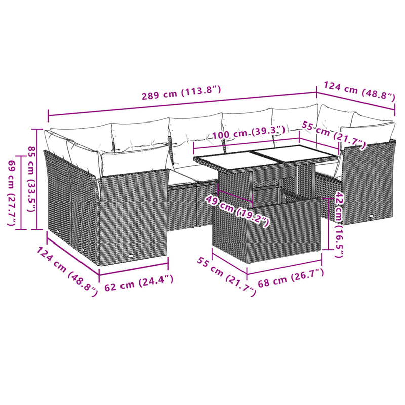 vidaXL 8 Piece Garden Sofa Set with Cushions Beige Poly Rattan