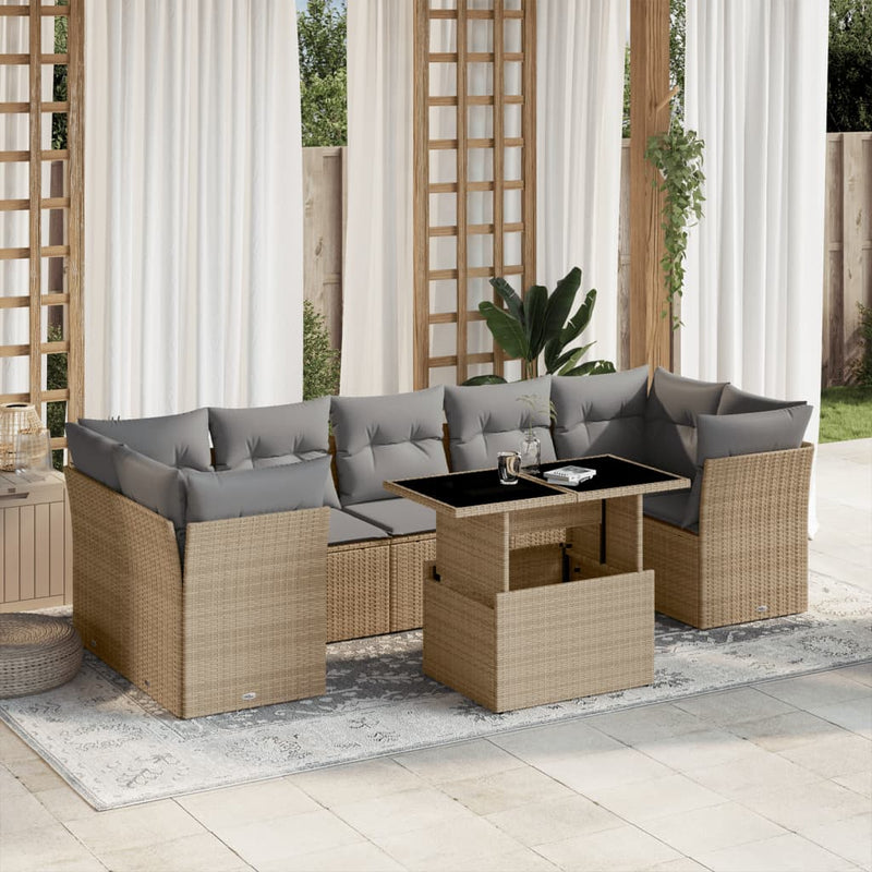 vidaXL 8 Piece Garden Sofa Set with Cushions Beige Poly Rattan