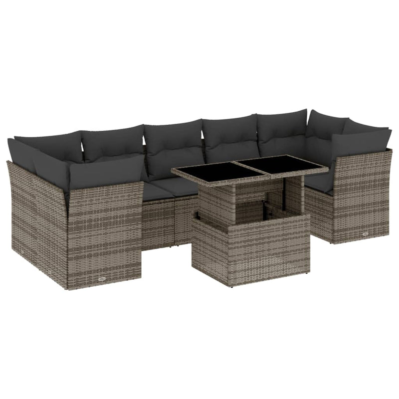 vidaXL 8 Piece Garden Sofa Set with Cushions Grey Poly Rattan