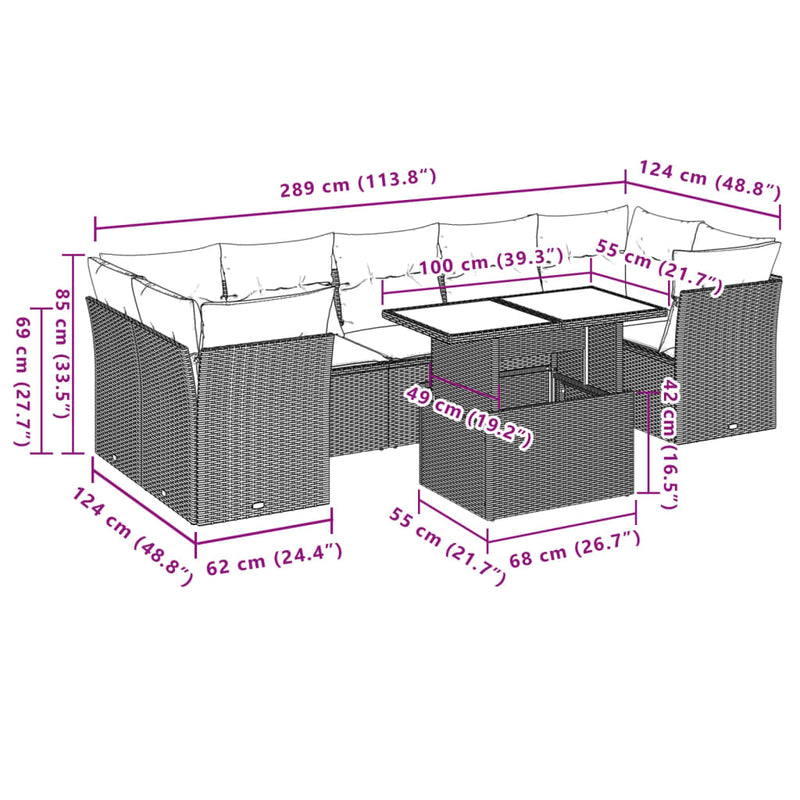 vidaXL 8 Piece Garden Sofa Set with Cushions Grey Poly Rattan