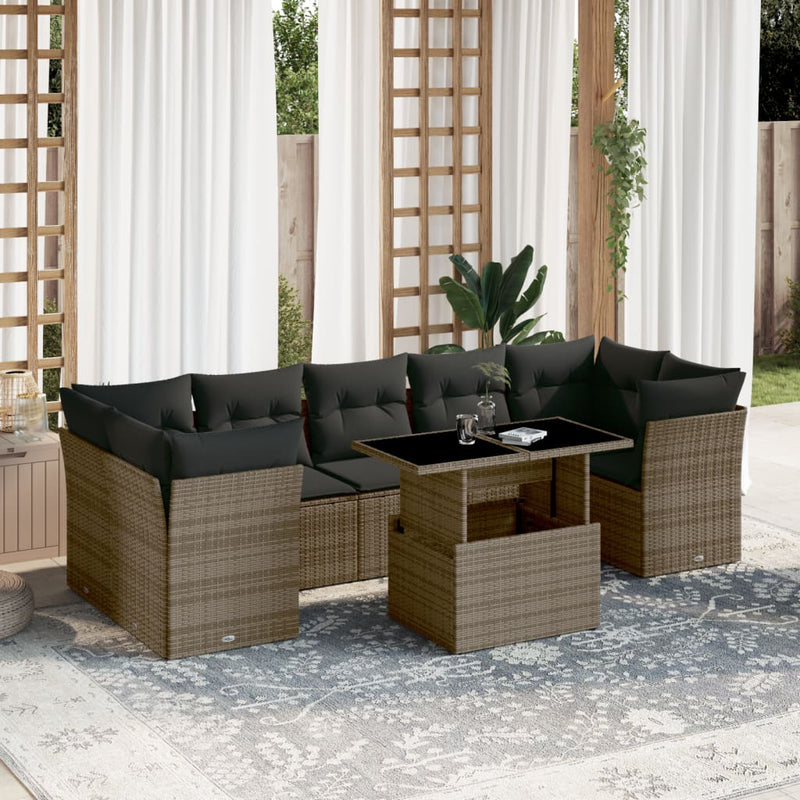 vidaXL 8 Piece Garden Sofa Set with Cushions Grey Poly Rattan