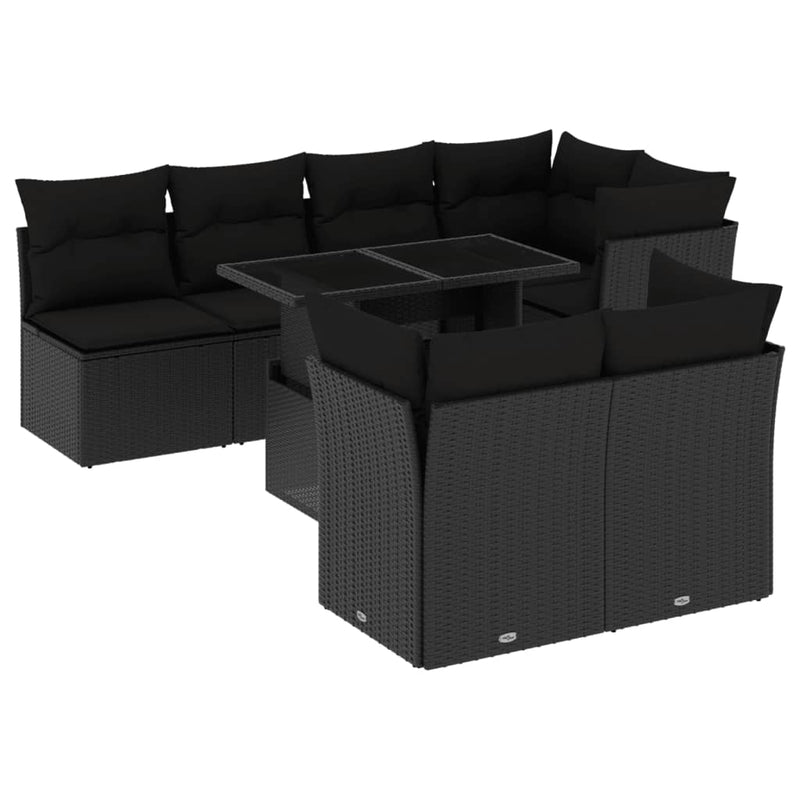 vidaXL 8 Piece Garden Sofa Set with Cushions Black Poly Rattan
