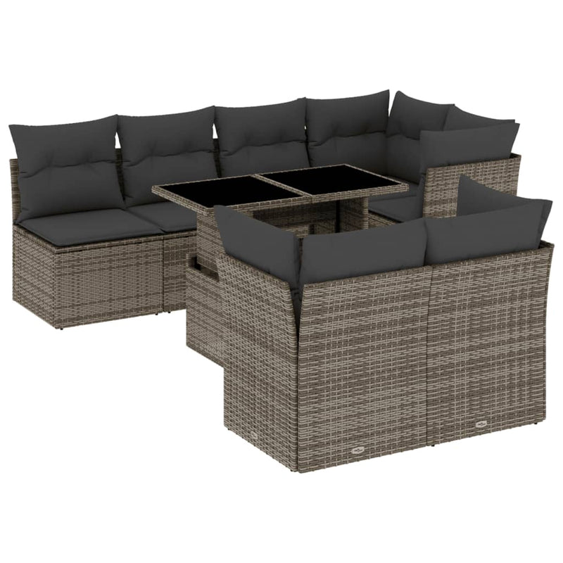 vidaXL 8 Piece Garden Sofa Set with Cushions Grey Poly Rattan