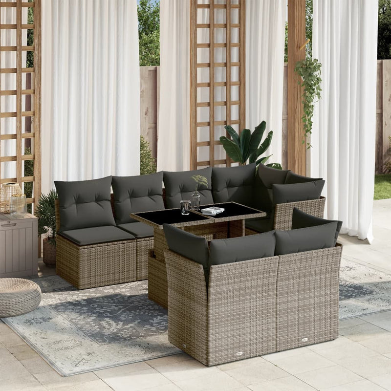 vidaXL 8 Piece Garden Sofa Set with Cushions Grey Poly Rattan