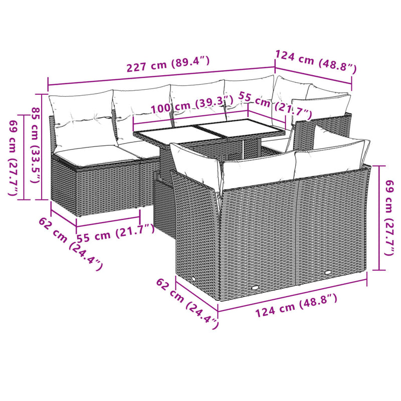 vidaXL 8 Piece Garden Sofa Set with Cushions Grey Poly Rattan
