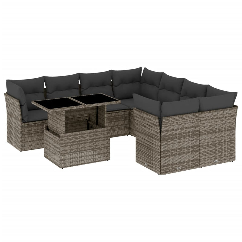 vidaXL 9 Piece Garden Sofa Set with Cushions Grey Poly Rattan