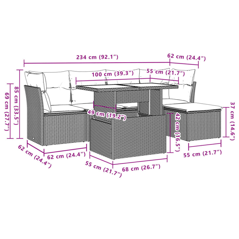 vidaXL 6 Piece Garden Sofa Set with Cushions Black Poly Rattan