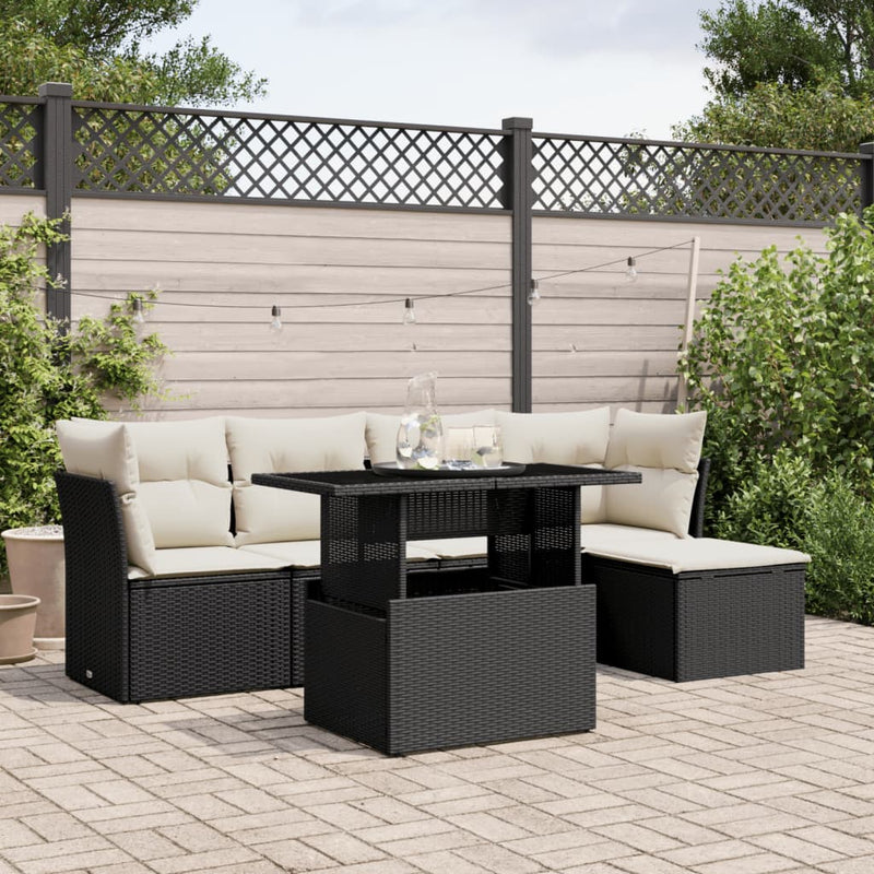 vidaXL 6 Piece Garden Sofa Set with Cushions Black Poly Rattan