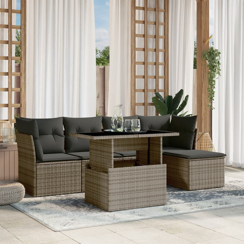 vidaXL 6 Piece Garden Sofa Set with Cushions Grey Poly Rattan