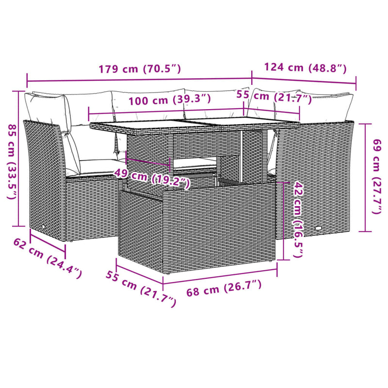 vidaXL 5 Piece Garden Sofa Set with Cushions Black Poly Rattan