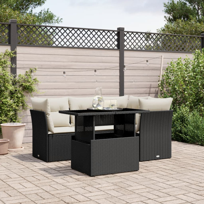 vidaXL 5 Piece Garden Sofa Set with Cushions Black Poly Rattan