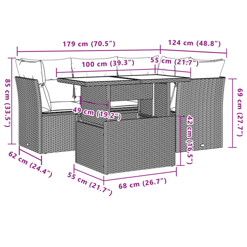 vidaXL 5 Piece Garden Sofa Set with Cushions Grey Poly Rattan