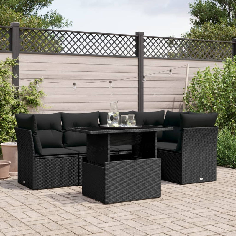vidaXL 6 Piece Garden Sofa Set with Cushions Black Poly Rattan