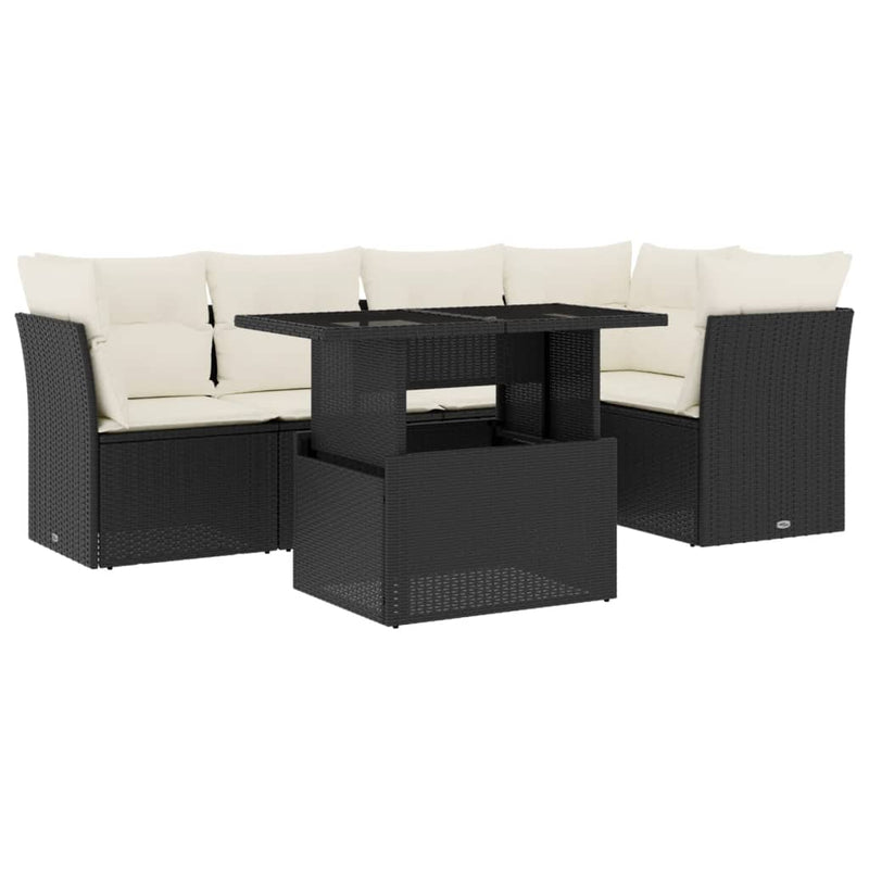 vidaXL 6 Piece Garden Sofa Set with Cushions Black Poly Rattan