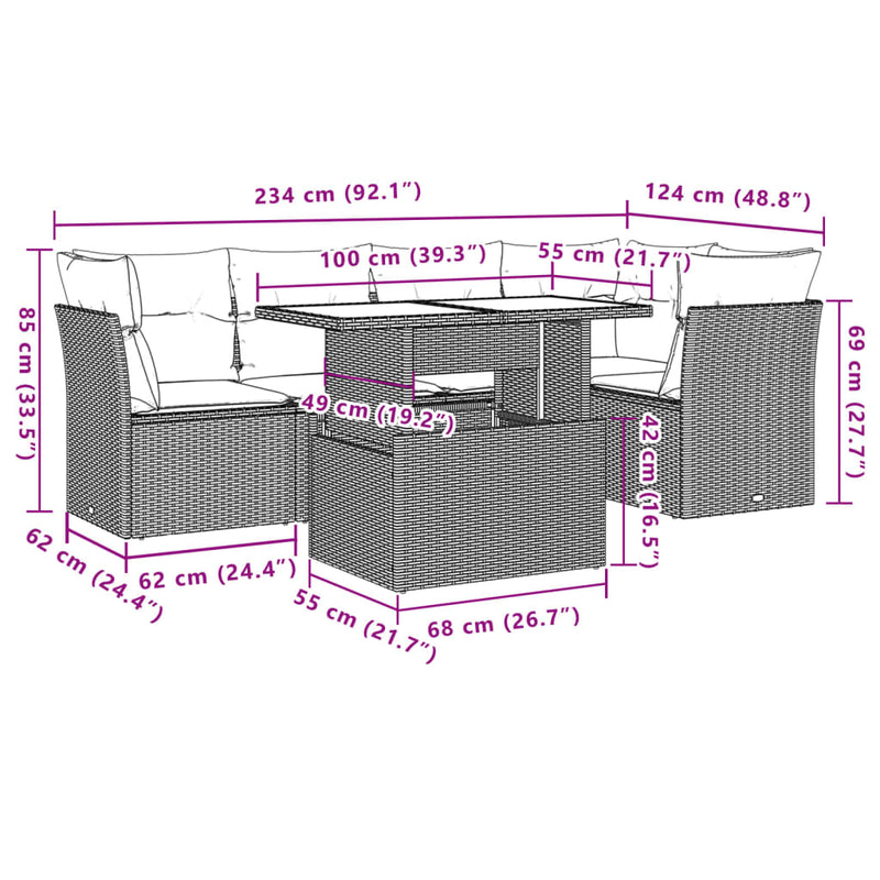 vidaXL 6 Piece Garden Sofa Set with Cushions Black Poly Rattan