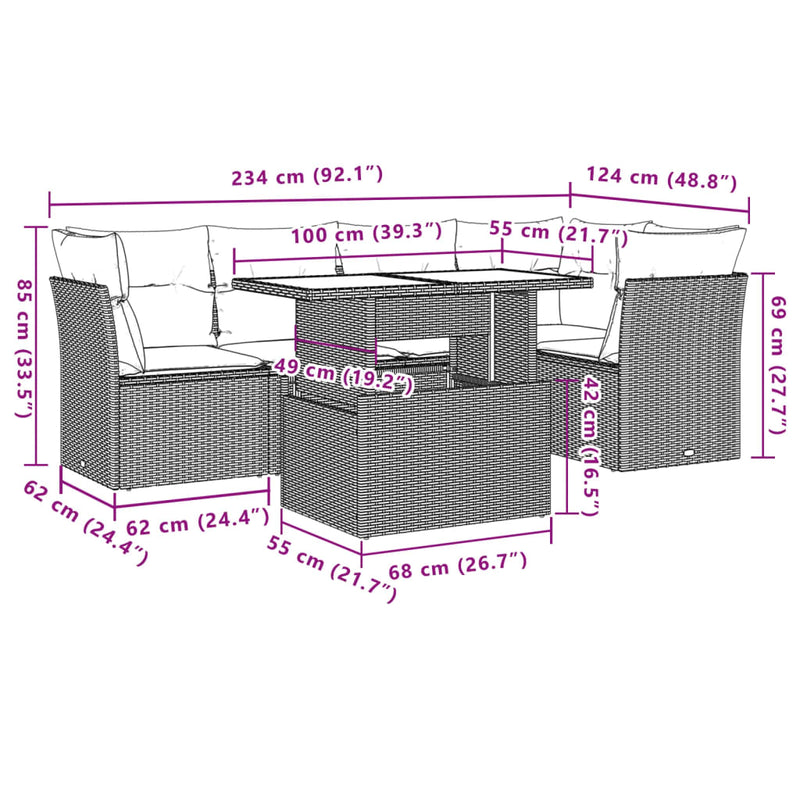 vidaXL 6 Piece Garden Sofa Set with Cushions Grey Poly Rattan