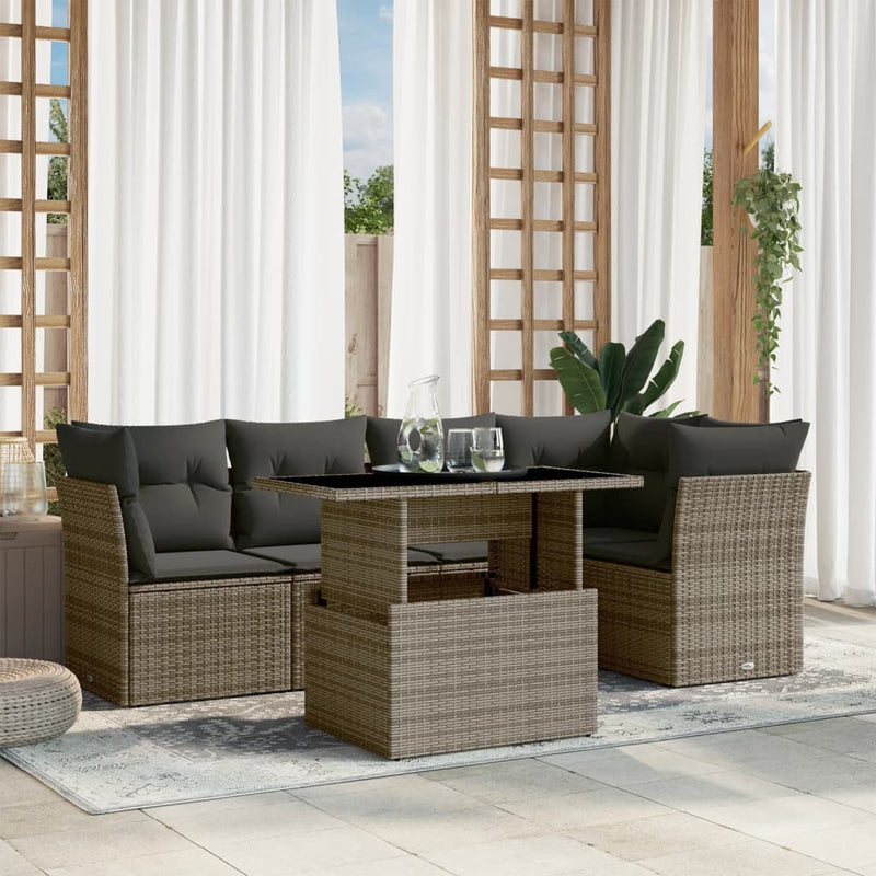 vidaXL 6 Piece Garden Sofa Set with Cushions Grey Poly Rattan