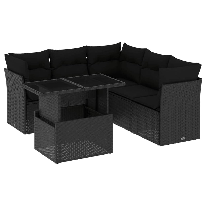 vidaXL 6 Piece Garden Sofa Set with Cushions Black Poly Rattan