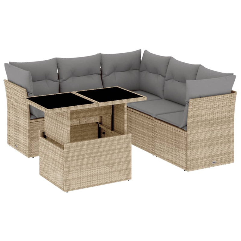 vidaXL 6 Piece Garden Sofa Set with Cushions Beige Poly Rattan